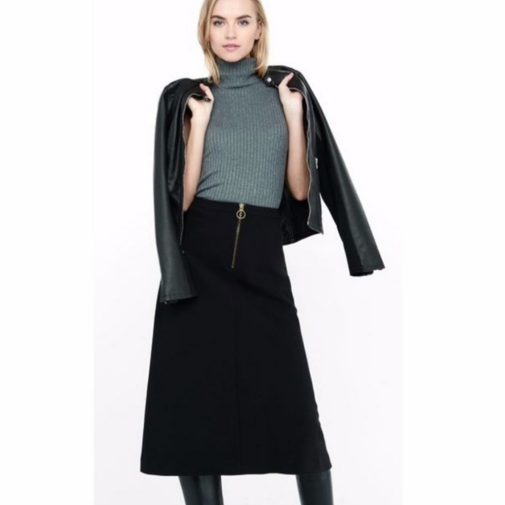 EXPRESS Wool Black High Waisted A-line Midi Skirt⭐